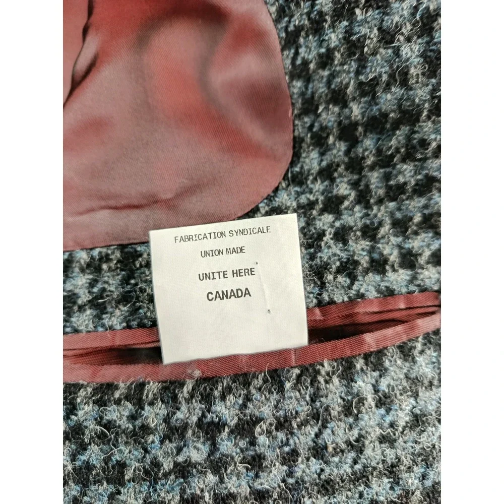 Harris Tweed Blazer Mens 38 S Charcoal Houndstouth Wool Elbow Patches Jacket